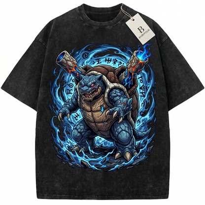 Retro Blue Shell Water Monster Graphic Tee - Vintage Aesthetic Anime Unisex T-shirt