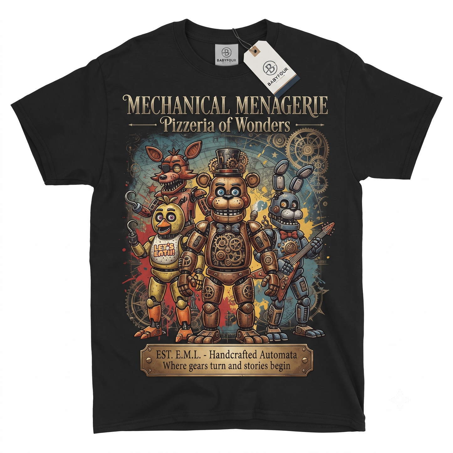 Unisex Horror Gaming Graphic T-Shirt – Retro Style Animatronic Print Cotton Crewneck Tee