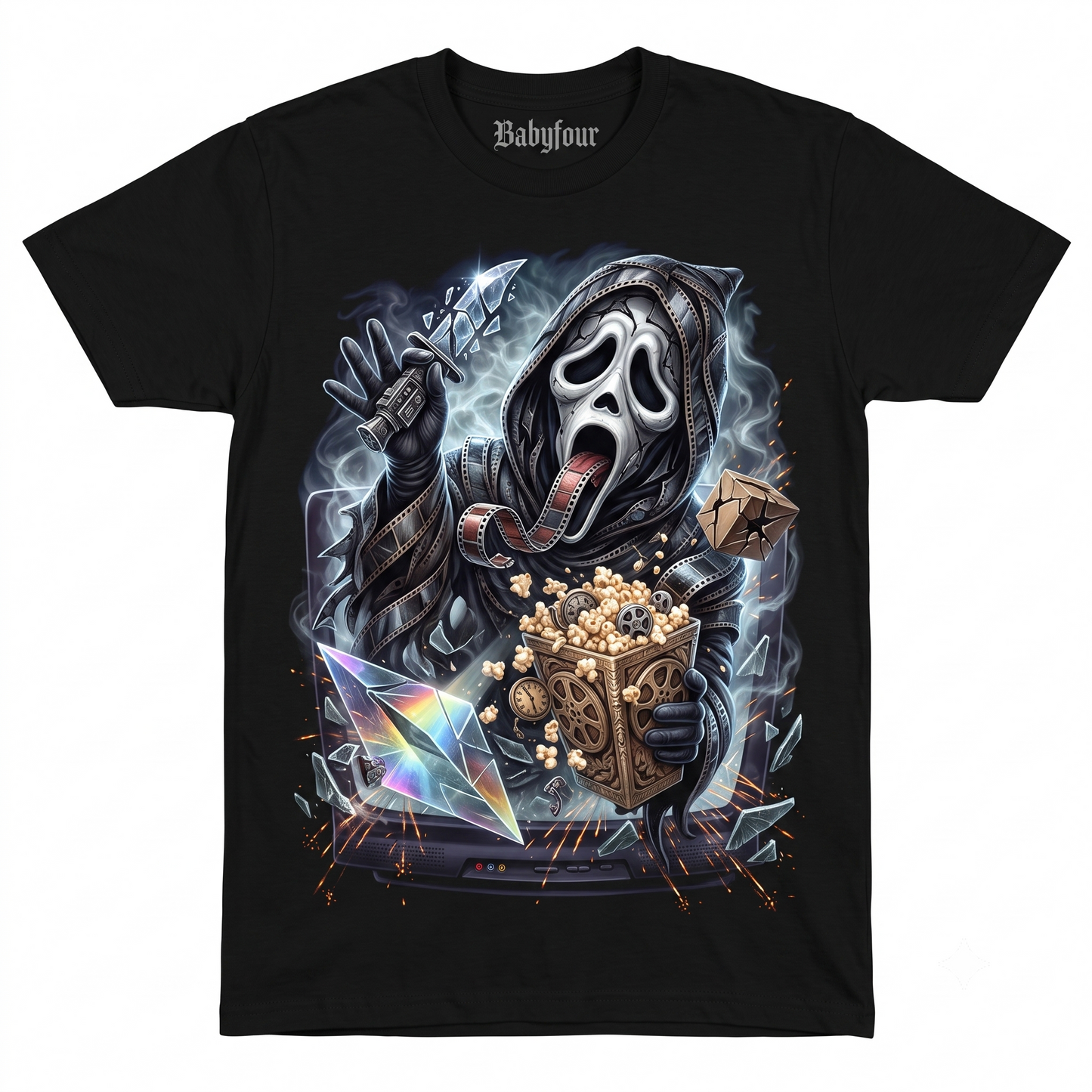 Funny Slasher Mask Parody Graphic Tee - Midnight Munchies Horror Fan Apparel - Unisex T-shirt