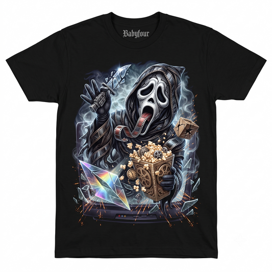 Funny Slasher Mask Parody Graphic Tee - Midnight Munchies Horror Fan Apparel - Unisex T-shirt