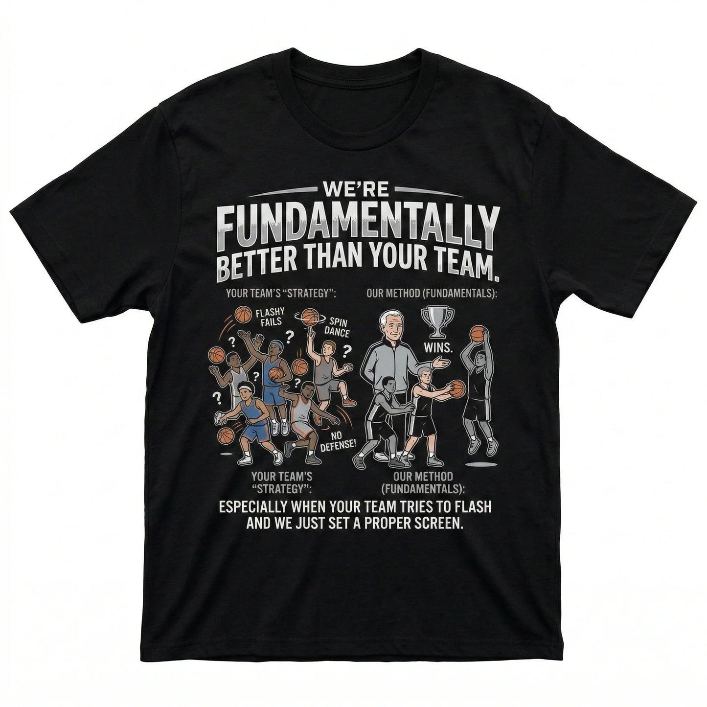 Funny San Antonio Basketball "Fundamentally Better" Graphic Shirt - Silver & Black Fan Apparel