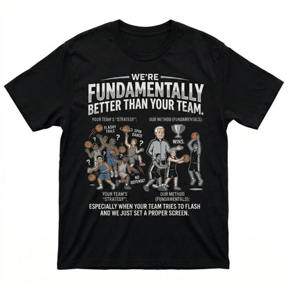 Funny San Antonio Basketball "Fundamentally Better" Graphic Shirt - Silver & Black Fan Apparel