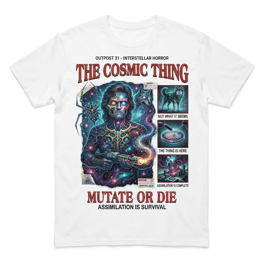 The Thing 1982 Classic Sci-Fi Horror Movie Graphic Tee, Distressed Vintage Style Apparel, Unisex T-shirt