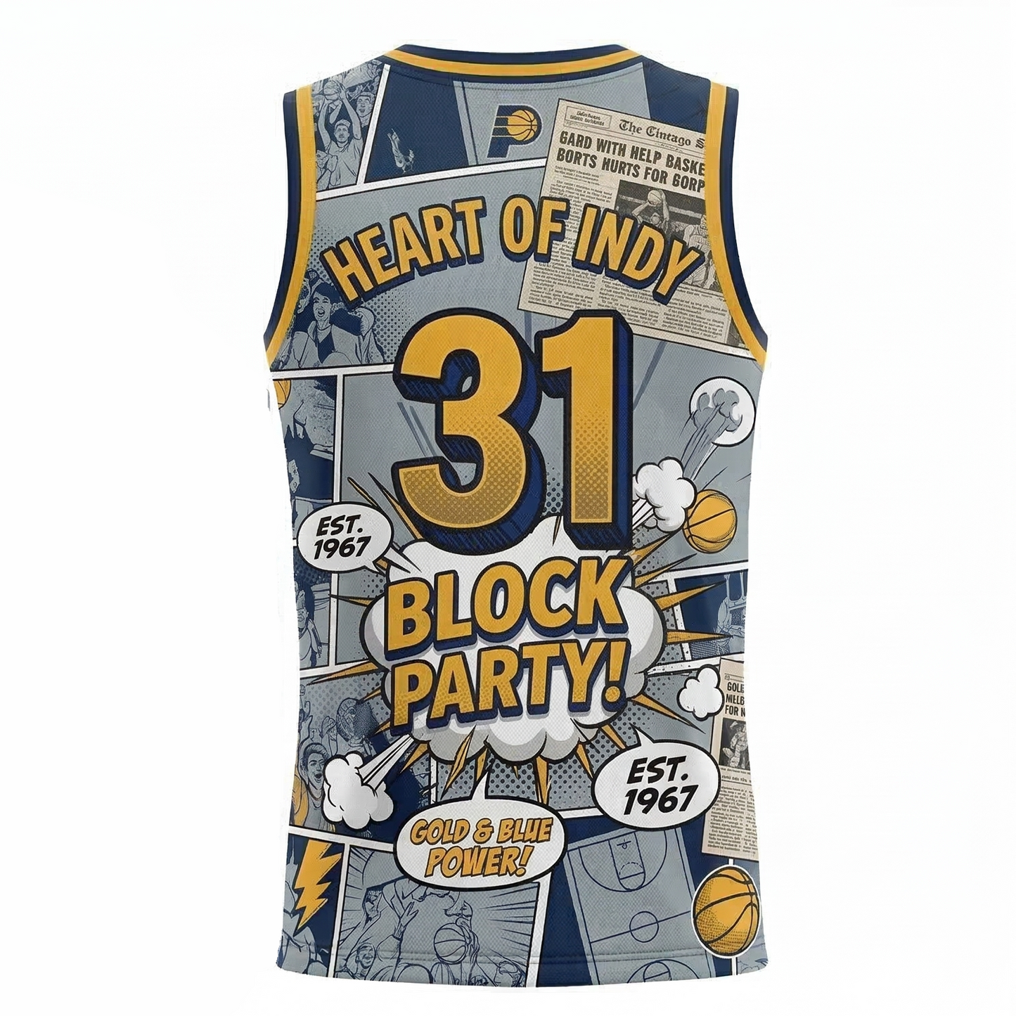 Men's Indianapolis Basketball Heritage Graphic Tank Top - Dynamic Comic Book Style AOP - Unisex Fan Apparel