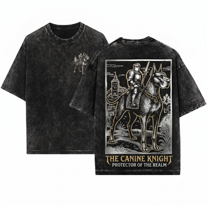 Retro 90s Medieval Great Dane Knight Graphic Tee Vintage Dark Art Grimdark Funny Dog Meme Unisex Heavyweight Garment-Dyed T-Shirt