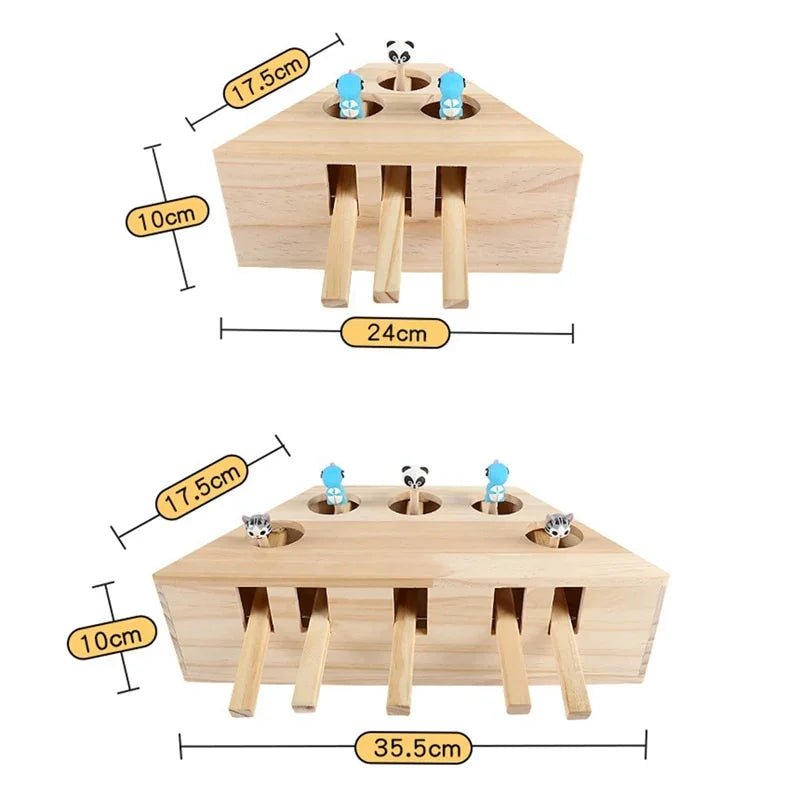 Cat Toy  Solid Wooden Interactive Maze Pet Hit Hamster With Five Holes Mouse Hole Catch Bite Catnip Funny Toy