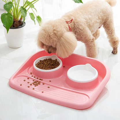 Double Dog Pet Bowl Plastic Travel Feeder Bone Type Splash-proof Dog Bowl