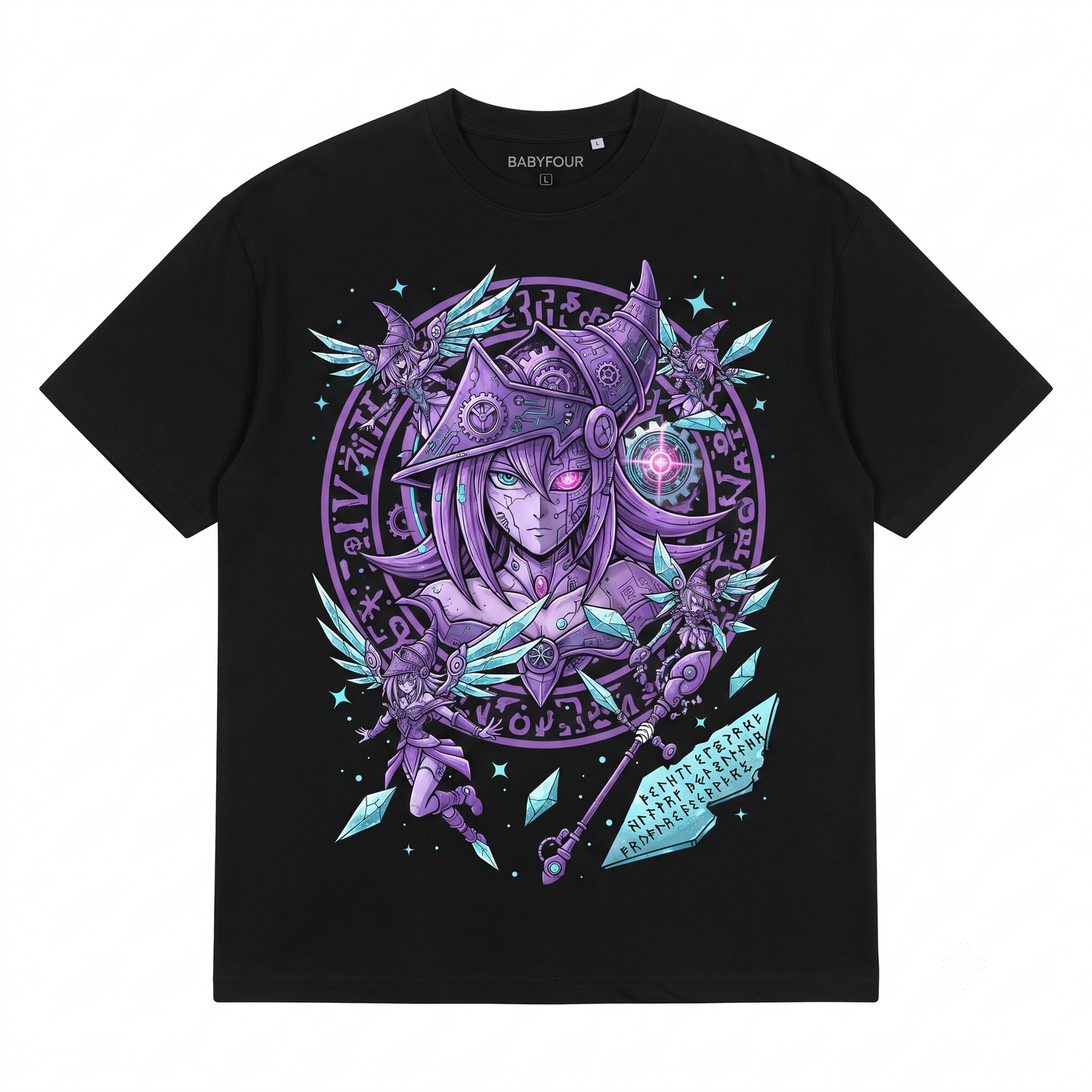 Anime Fantasy Graphic Tee, Purple Magic Warrior Design, Japanese Streetwear Shirt, Unisex Casual Crewneck Cotton Top