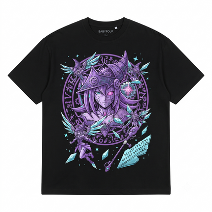 Anime Fantasy Graphic Tee, Purple Magic Warrior Design, Japanese Streetwear Shirt, Unisex Casual Crewneck Cotton Top