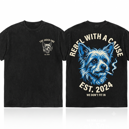 Vintage Chinese Crested Smoking Retro Funny Y2K Grunge Edgy Hairless Dog Face Mom Dad Meme Gift Unisex Heavyweight Garment-Dyed T-Shirt