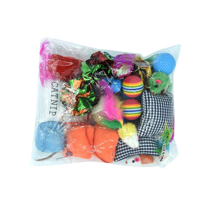 Pet Cat Toy Set Catnip Bag Rainbow Ball Colorful Mouse 24-Piece Toy Set