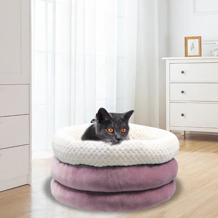 Winter Pet Deep Sleep Bed Semi-Enclosed Round Ice Velvet Pet Bed Comfortable Soft Warm Cat Bed Dog Bed