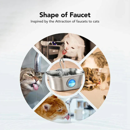 3.2L  Cat Water Fountain With Water Level Window,Stainless Steel Automatic Pet Water Fountain,Dog Water Dispenser Durable  USB