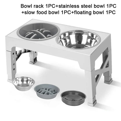 Elevated Dog Feeder with Adjustable Raised Stand, Slow Food Bowl, Water Feeders for Large and Medium Dogs