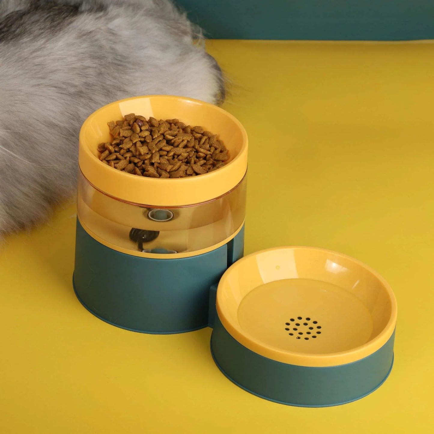 Dog Bowl Contrast Color Automatic Feeder Pet Bowl Increased Neck Protection Water Dispenser Dual-Purpose Dog Food Basin