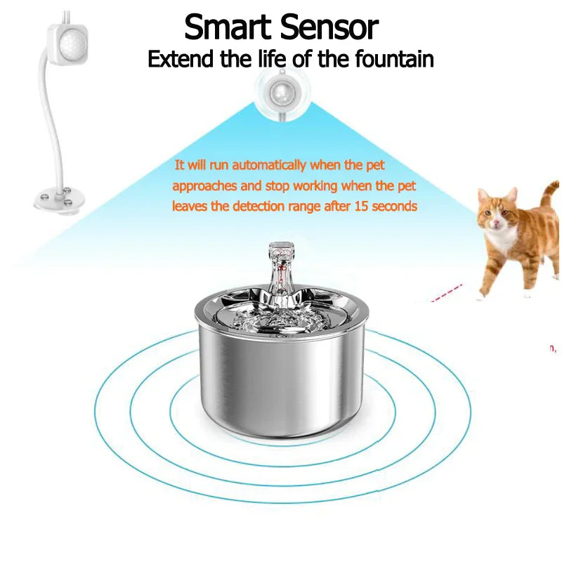 Stainless Steel Cat Water Dispenser Automatic Over-Circulation Flow Pet Smart Water Dispenser Cat And Dog Filter Drinking Bowl