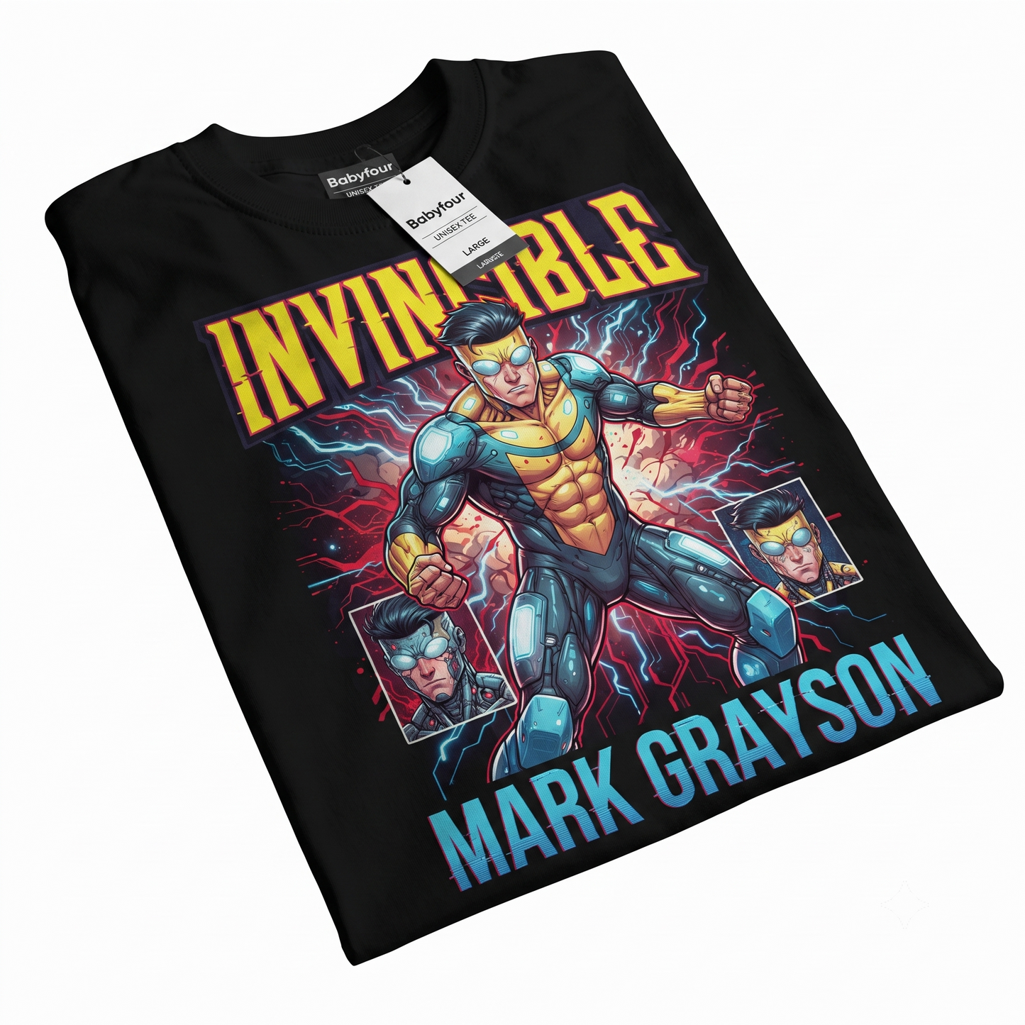 Superhero Character Graphic Tee, Action Comic Style Printed T-Shirt, Men’s Casual Short Sleeve Crewneck Shirt