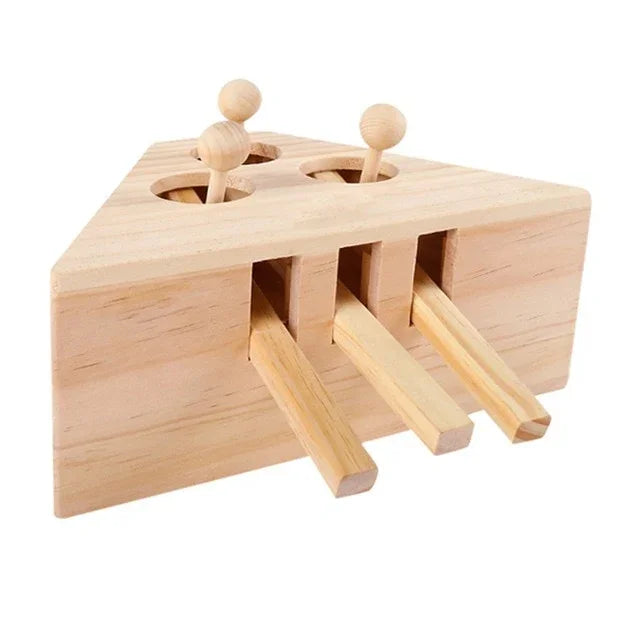 Cat Toy  Solid Wooden Interactive Maze Pet Hit Hamster With Five Holes Mouse Hole Catch Bite Catnip Funny Toy