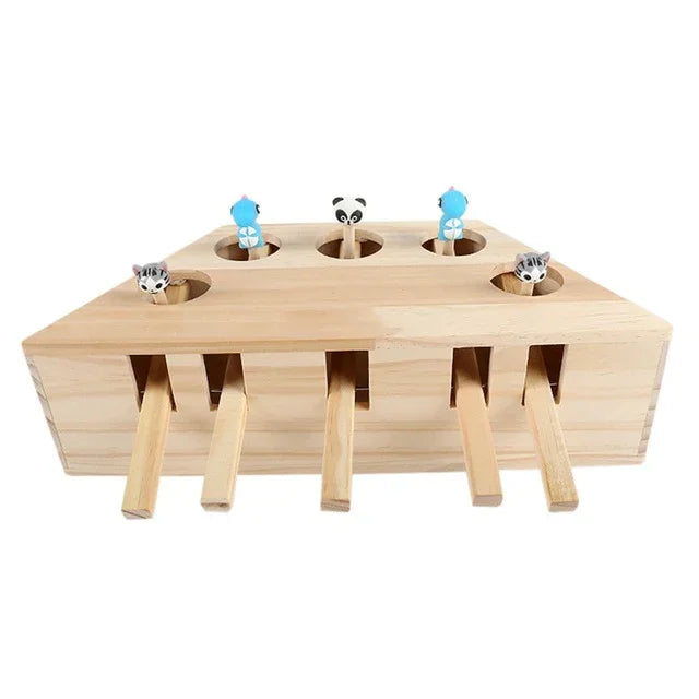 Cat Toy  Solid Wooden Interactive Maze Pet Hit Hamster With Five Holes Mouse Hole Catch Bite Catnip Funny Toy