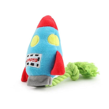 Colorful Rockets Dog Toy Cartoon BB Plush Pet Toys Rocket Chew Dogs Rope Squeak Toys