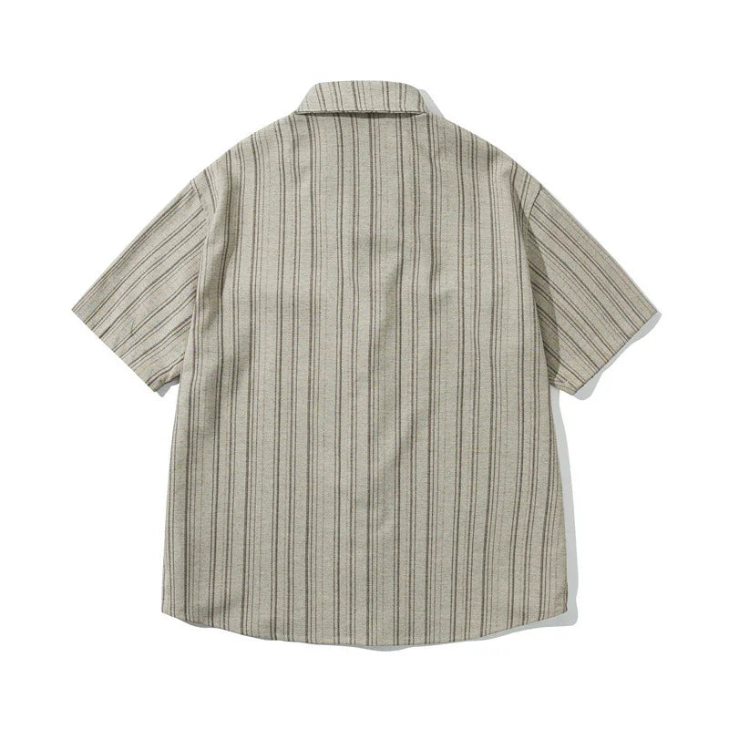 Striped short sleeved shirt men's workwear shirt