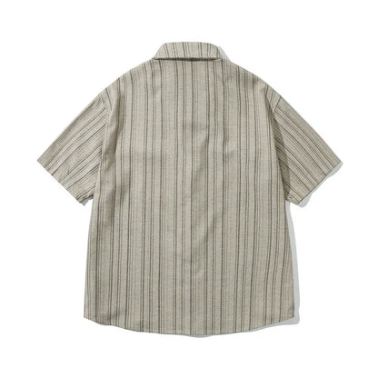 Striped short sleeved shirt men's workwear shirt
