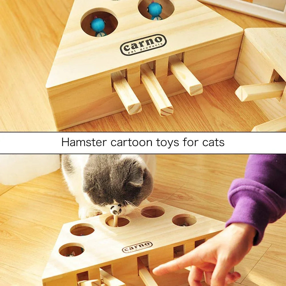 Cat Toy  Solid Wooden Interactive Maze Pet Hit Hamster With Five Holes Mouse Hole Catch Bite Catnip Funny Toy