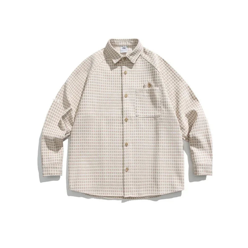 Plaid pocket lapel shirt loose fit shirt