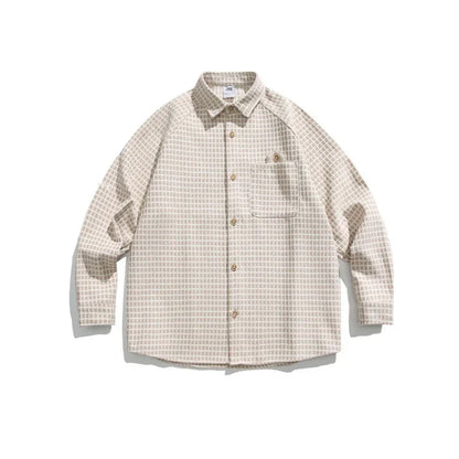 Plaid pocket lapel shirt loose fit shirt