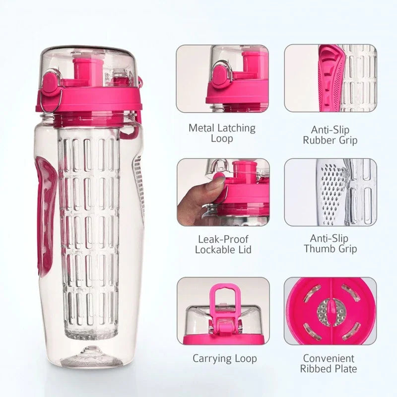 1000ml Free Fruit Infuser Juice Shaker Sports Lemon Water Bottle Tour hiking Portable Climbing Camp Bottles Outdoor Kettle Pro