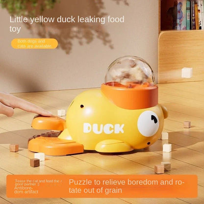 Pet Dog Automatic Feeder Cat Self-Entertainment Toy Snack Freeze-Dried Food Dispenser Yellow Duck Cat Treat Dispensing Toy