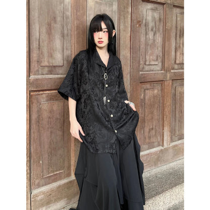 Jacquard shirt with loose design and short sleeved shirt
