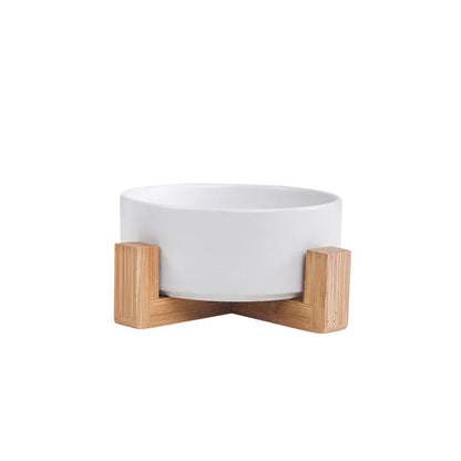 Tableware Wooden Shelf Salad Bowl Noodle Bowl Key Storage Pet Bowl Wooden Shelf Cat Bowl Ceramic Dog Food Double Bowl