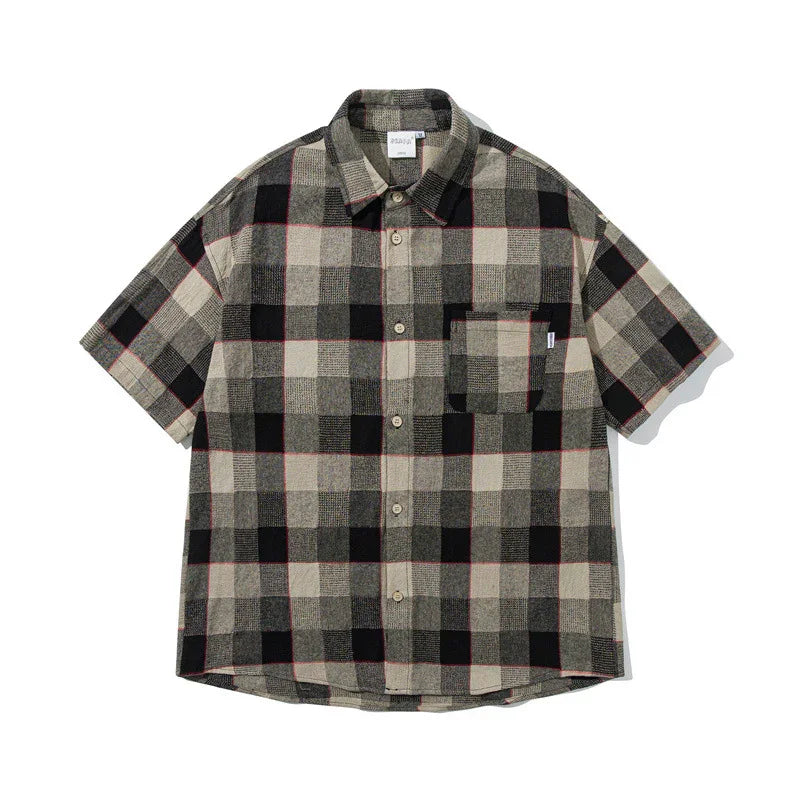 Splicing pocket short sleeved shirt casual shirt