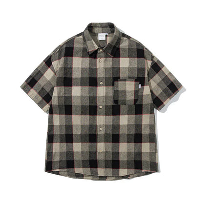 Splicing pocket short sleeved shirt casual shirt
