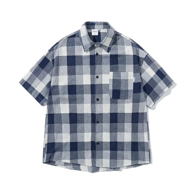 Splicing pocket short sleeved shirt casual shirt