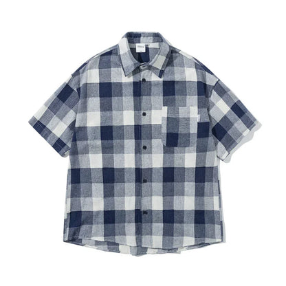 Splicing pocket short sleeved shirt casual shirt