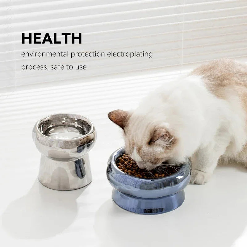 Electroplated Mirror Ceramic Cat Bowl Pet Bowl