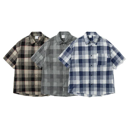 Splicing pocket short sleeved shirt casual shirt