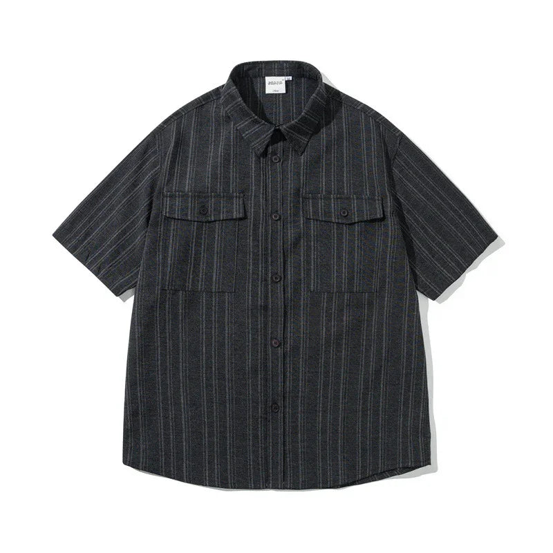 Striped short sleeved shirt men's workwear shirt
