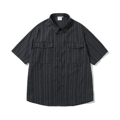 Striped short sleeved shirt men's workwear shirt
