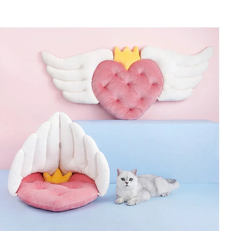 Dog Cave Bed Comfortable Winter Warm Puppy Cats Sleeping Mat Bed Love Heart Shape Angel Wings Soft Cat Bed