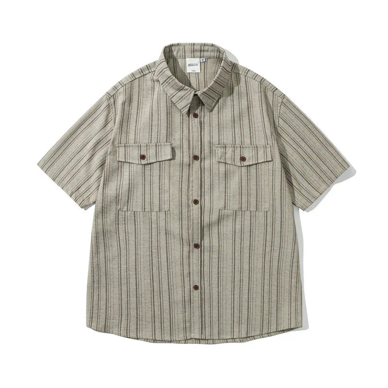 Striped short sleeved shirt men's workwear shirt