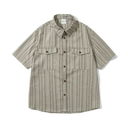 Striped short sleeved shirt men's workwear shirt