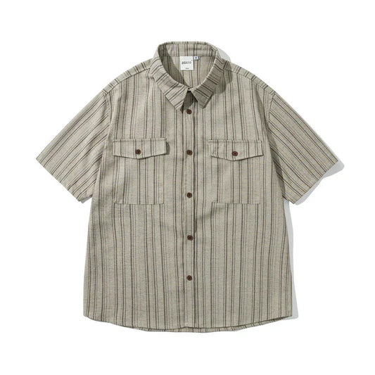 Striped short sleeved shirt men's workwear shirt