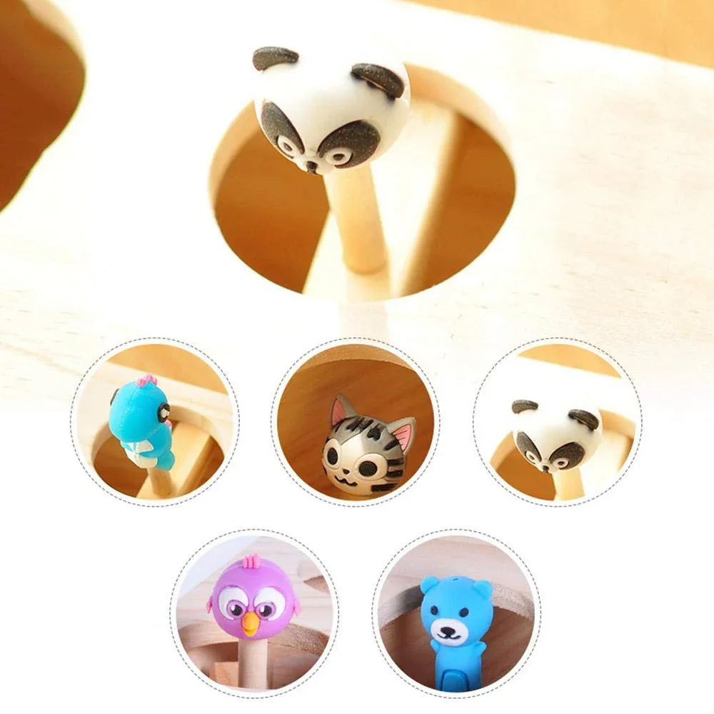 Cat Toy  Solid Wooden Interactive Maze Pet Hit Hamster With Five Holes Mouse Hole Catch Bite Catnip Funny Toy