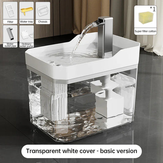 Automatic cat water fountain with filter, USB-powered, anti-dry & circular filtration.