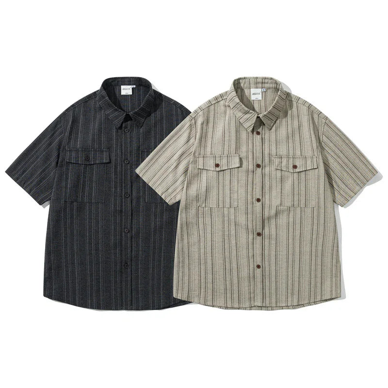 Striped short sleeved shirt men's workwear shirt