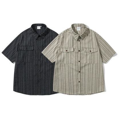 Striped short sleeved shirt men's workwear shirt