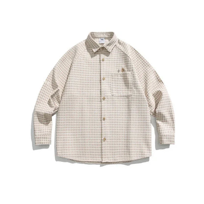 Plaid pocket lapel shirt loose fit shirt